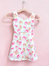 Cute pink coquette bow printed on white Hi-Performance active dress w/attached shorts. GSD031212-JEAN