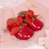 Red infant shoes with red front bow & velcro for easy off on. HMZ1615R