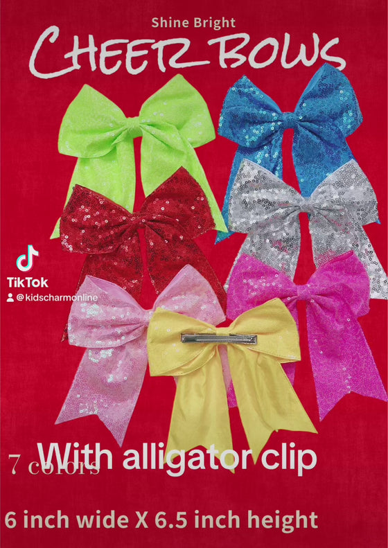 Sequins cheer hair bows w/alligator clip. (6pcs/$10.50) CHEERBOW-2023-B