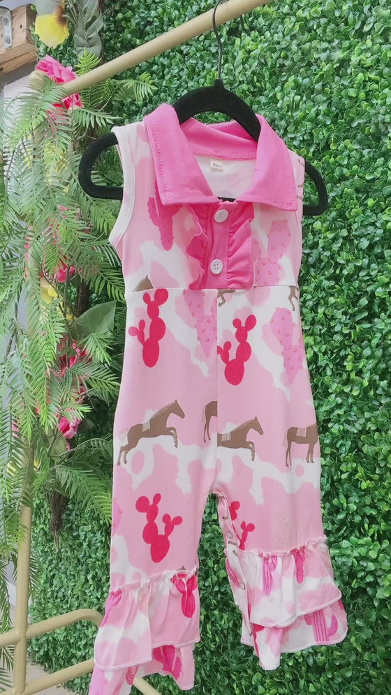 Horse and cactus western printed girls baby romper. SR031202-SOL