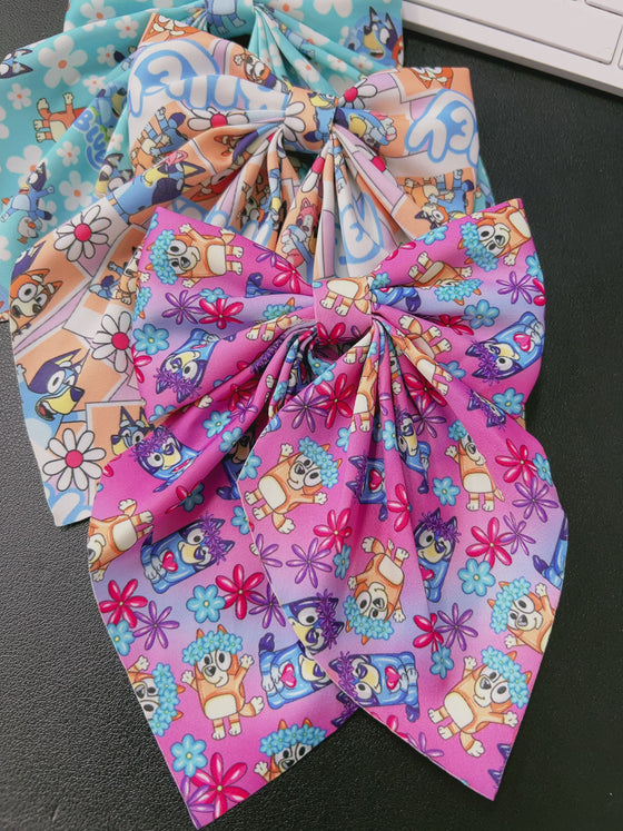 Blue* printed coquette hair bows w/alligator clip. (4PCS/$10.00) BW-2025-2