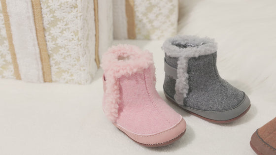 Brown faux fur baby boots. CG5402
