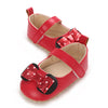 Red dressy baby shoes w/red front bow. BYQ4150R