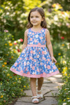 Lt Blue floral printed Hi-Performance dress with undershorts attached. GSD013019-AMY