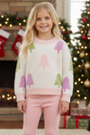 Multi-Color Christmas tree printed knit sweater. TPG60407 AMY