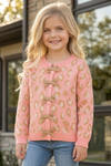 Coral animal print sweater w/front bows. TPG60522 AMY