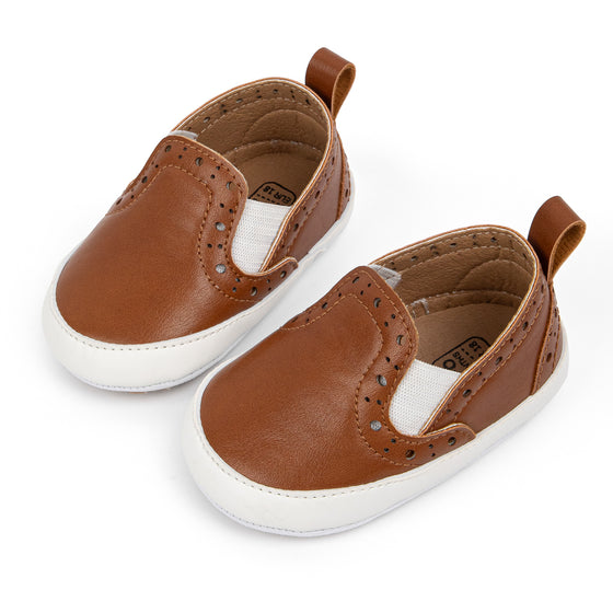 Brown Pleather slide of baby shoes with elastic. CG5112B