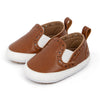 Brown Pleather slide of baby shoes with elastic. CG5112B