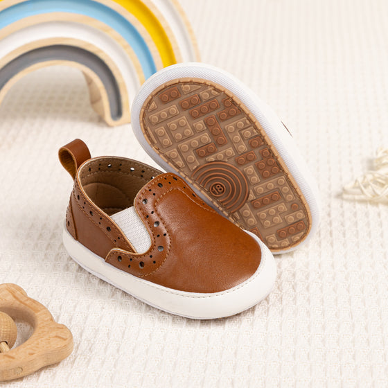 Brown Pleather slide of baby shoes with elastic. CG5112B