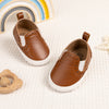 Brown Pleather slide of baby shoes with elastic. CG5112B