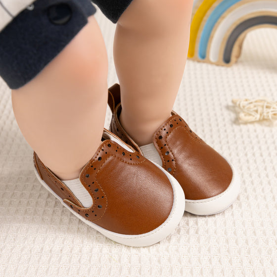 Brown Pleather slide of baby shoes with elastic. CG5112B