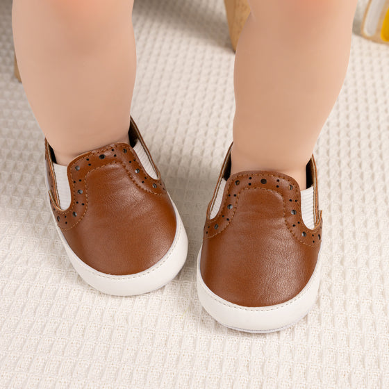 Brown Pleather slide of baby shoes with elastic. CG5112B