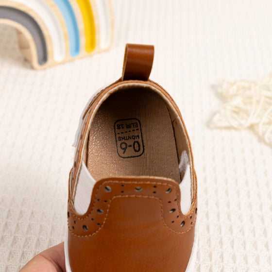 Brown Pleather slide of baby shoes with elastic. CG5112B