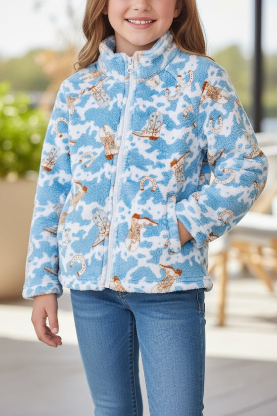 Soft fleece western printed zip up jacket. (unisex) TPG51036 SOL