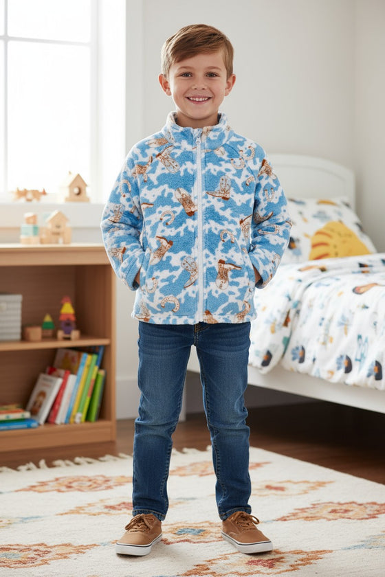 Soft fleece western printed zip up jacket. (unisex) TPG51036 SOL