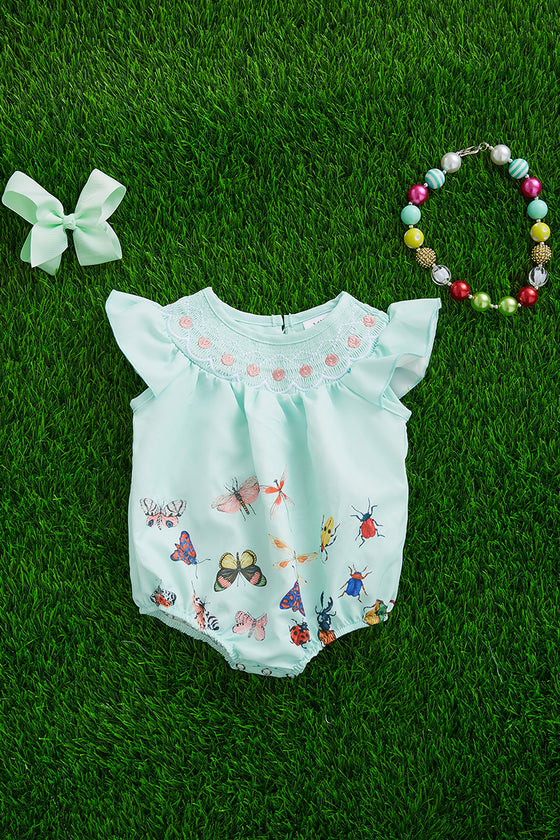 🔶BUTTERFLY MORNING AQUA PRINTED BABY ROMPER. RPG251523021-AMY