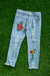 SKINNY FIT DENIM JEANS W/ EMBROIDERED ROSES. PNG251423001-JEANNE