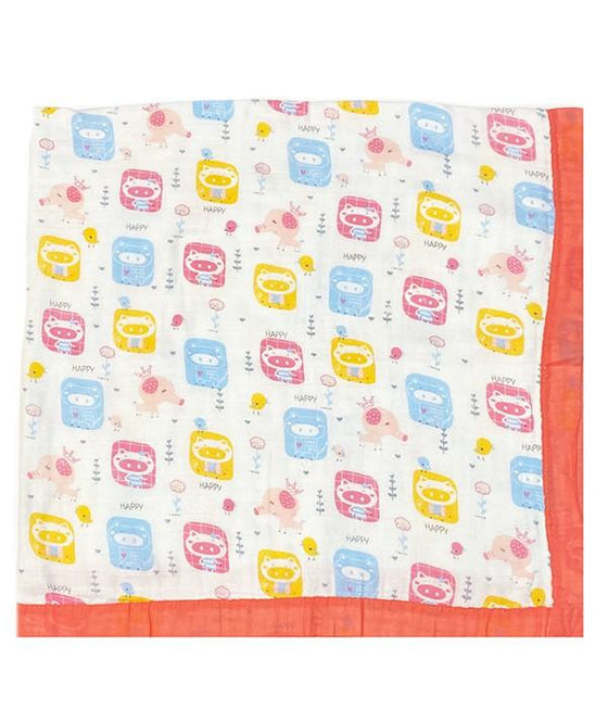100% COTTON BABY BLANKET W/ PRINTED PINGS & BABY CHICKS ( 6 LAYER BLANKET,41" BY 41") , TZ-DLH1045K