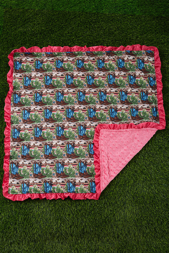TURQUOISE BOOTS PRINTED BABY BLANKET (35" BY 35")BKG15113011