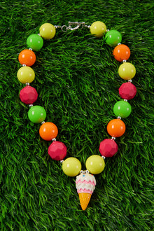  MULTI-COLOR BUBBLE NECKLACE WITH ICE CREAM CONE PENDANT.. (3PCS/$15.00) ACG251323003