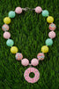 MULTI-COLOR BUBBLE GUM BEAD NECKLACE W/ DONUT PENDANT. (3PCS/$15.00) ACG25113028