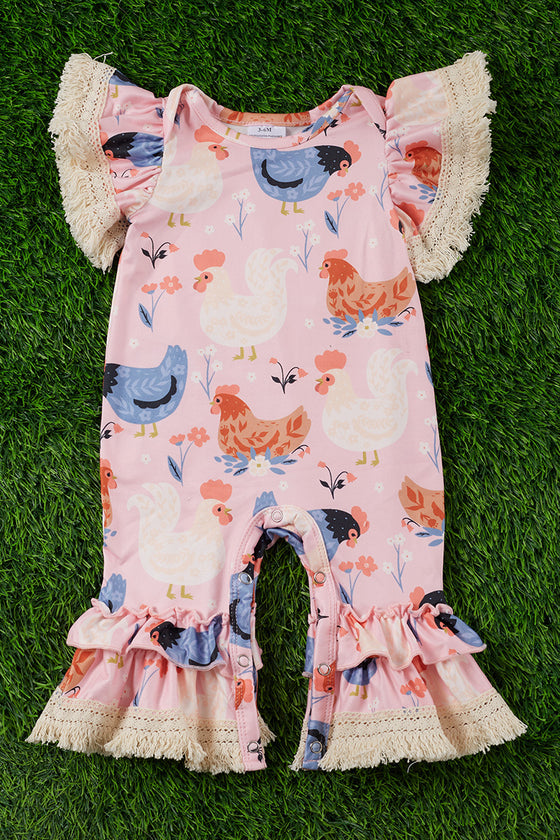 HEN PRINTED BABY ROMPER W/TASSEL DETAIL. RPG25113003-SOL