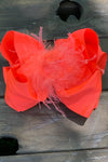 NEON ORANGE  FEATHER BOW 4PCS/$10.00 7.5IN WIDE BW-600-F