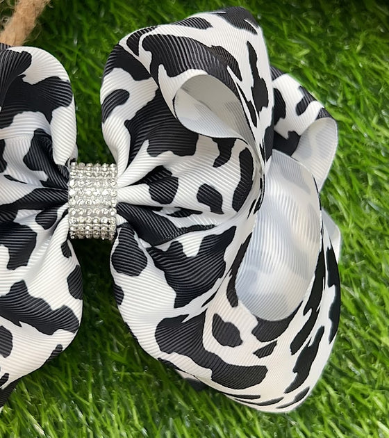 BLACK & WHITE SMALL COW SPOTTED PRINTED HAIR BOWS. 7.5" WIDE 4PCS/$10.00 BW-DSG-690