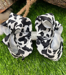  BLACK & WHITE SMALL COW SPOTTED PRINTED HAIR BOWS. 7.5" WIDE 4PCS/$10.00 BW-DSG-690