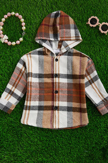  FROM BABY TO BIG KID, BROWN TONE/ PLAID HOODIE SHIRT. TPG651122260-SOL