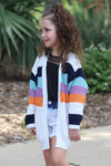 Women Multi-Color stripe knit cardigan w/pockets. SOL