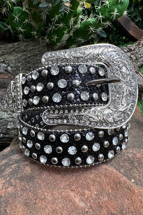 BLACK GLITTER RHINESTONE & GLITTERY BELTS FOR KIDS.  BELT-2021-L