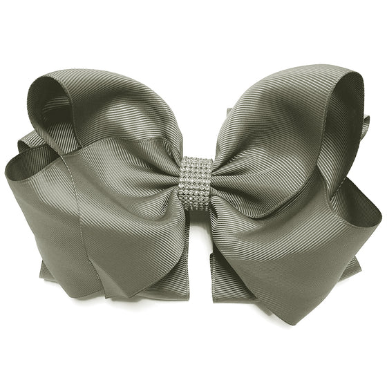 METAL GRAY 6.5" WIDE DOUBLE LAYER HAIR BOW. 5PCS/$10.00  BW-017-S