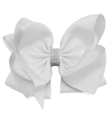  WHITE RHINESTONE BOW 6.5 " WIDE 5PCS/$10.00 BW-029-S