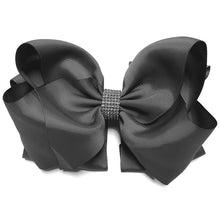  CHARCOAL 7.5" WIDE DOUBLE LAYER RHINESTONE HAIR BOW. 5PCS/$10.00  BW-077-SQ