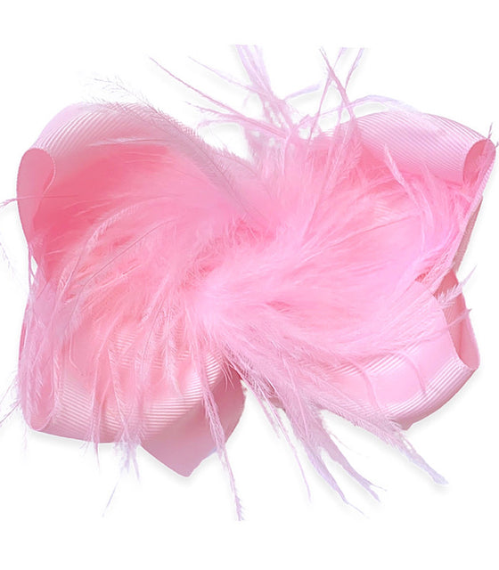 7.5" WIDE PEARL PINK DOUBLE LAYER FEATHER HIAR BOWS. 4PCS/$10.00 BW-123-F