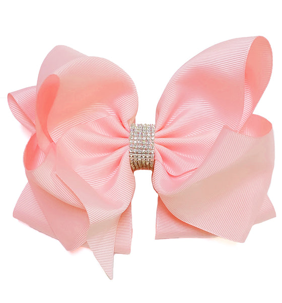 PEARL PINK 6.5" WIDE DOUBLE LAYER HAIR BOW. 5PCS/$10.00  BW-123-S
