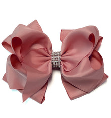  WILD ROSE 6.5"RHINESTONE  WIDE HAIR BOWS. 5PCS/$10.00 DOUBLE LAYER. BW-149-S