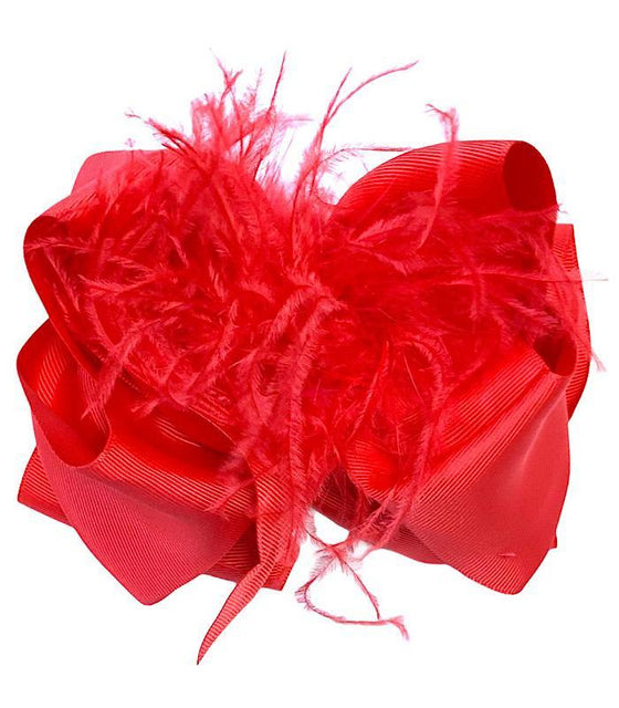 HOT RED FEATHER BOW 4PCS/$10.00 7.5IN WIDE BW-252-F