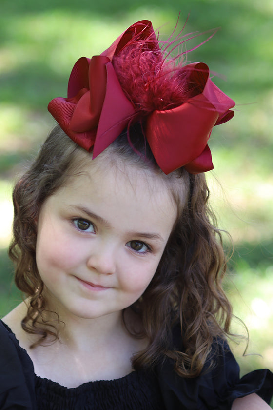 SCARLET DOUBLE LAYER FEATHER HAIR BOWS 7.5" WIDE 4PCS/$10.00 BW-260-F