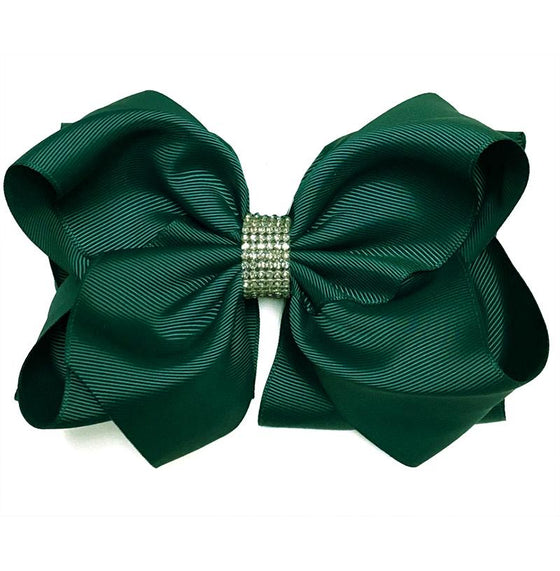 FOREST GREEN RHINESTONE BOW 6.5 " WIDE 5PCS/$10.00 BW-347-S