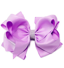  LT. ORCHID HAIR BOW WITH RHINESTONES 6.5"WIDE . 5PCS/$10.00 BW-430-S