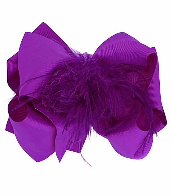 PURPLE DOUBLE LAYER FEATHER HAIR BOWS. 7.5" WIDE 4PCS/$10.00 BW-465-F