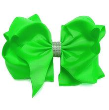  ACID GREEN RHINE STONE HAIR BOW , 6.5" WIDE 5PCS/$10.00 BW-556-S