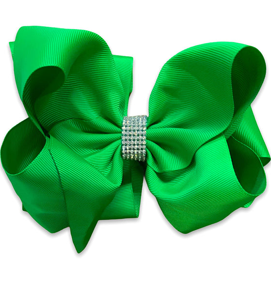EMERALD GREEN DOUBLE LAYER HAIR BOW W/ RHINESTONES 6.5"WIDE 5PCS/10.00 BW-580-S