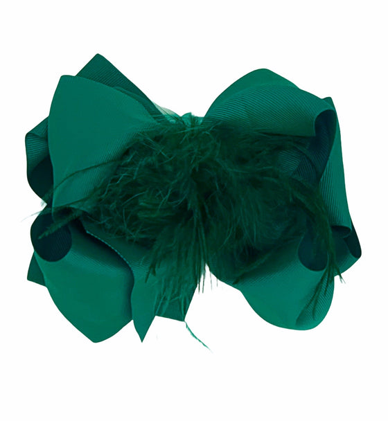 HUNTER GREEN DOUBLE LAYER FEATHER HAIR BOWS. 4PCS/$10.00 BW-589-F