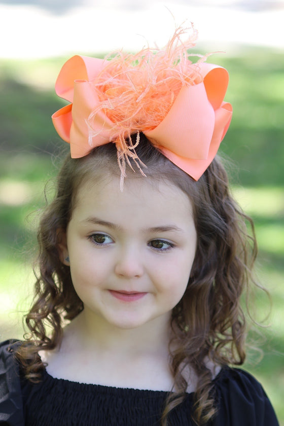 PEACH FEATHER BOW 4PCS/$10.00 7.5IN WIDE BW-720-F