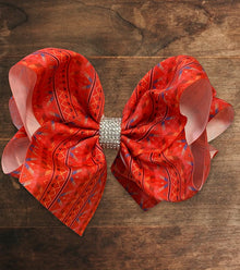  RED GEOMETRIC  PRINTED HAIR BOWS. (7.5" WIDE DOUBLE LAYER) 4PCS/$10.00  BW-DSG-411