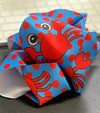 RED CRAB PRINTED ON BLUE HAIR BOWS. (7.5" WIDE DOUBLE LAYER) 4PCS/$10.00 BW-DSG-417