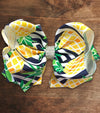 PINEAPPLE & NAVY BLUE STRIPE HAIR BOWS. (7.5" WIDE DOUBLE LAYER) 4PCS/$10.00 BW-DSG-418